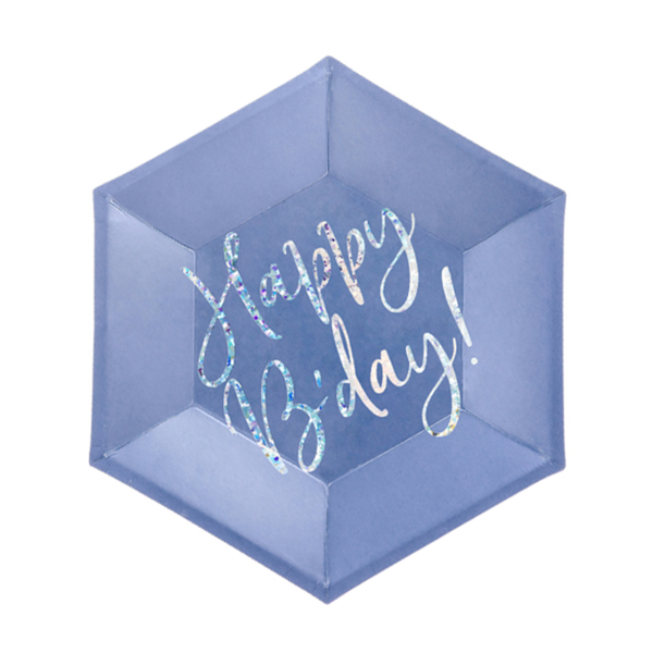 6 Pappteller Happy Birthday in Blau Ø 20cm